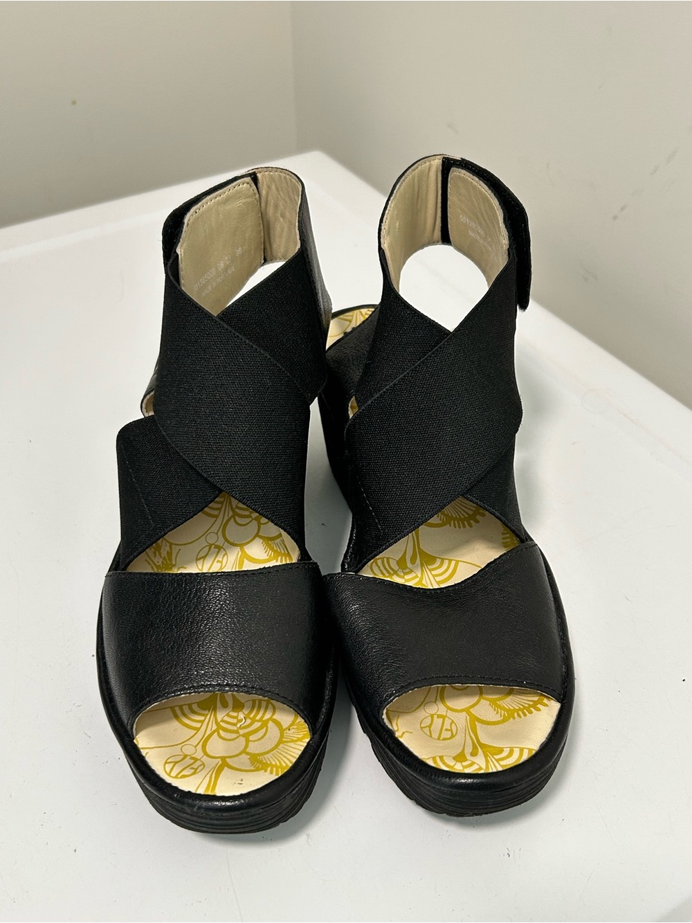 Fly London Yuba Wedge Sandals Black Size 8 - 8.5 US 39 EU - Picture 3 of 15